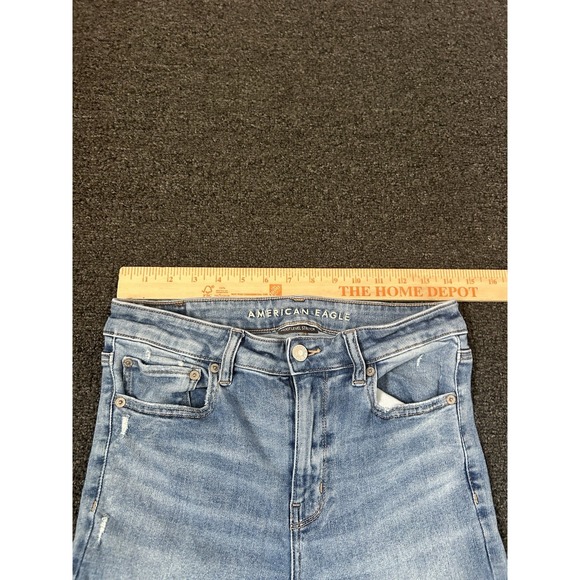 American Eagle Festival Flare Blue Jeans Womens 8 Regular Stretch Distressed - Picture 5 of 9